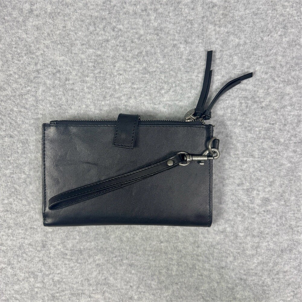 Lucky Brand Leather Bifold Wallet Wristlet Clutch Black Zip